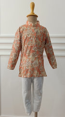 Boys Pinkish Tan Floral soft Kurta Set