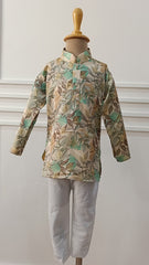 Boys olive Green Floral soft Kurta Set