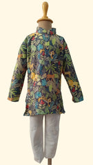 Boys Green Georgette Forest Embroidery Kurta Set