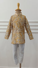 Boys Dark Biege Floral soft Kurta Set