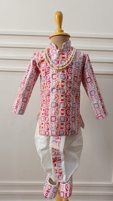 Infants Pinky Swan Mix  Dhoti Set - Chain and Shoes Included