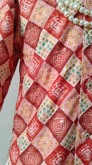 Infants Falu Red Mix Dhoti Set - Chain and Shoes Included