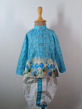 Boys Solid Aqua Floral  Dhoti   Set