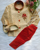 Boys Rusty Red kurta set  -Chain and shoes included
