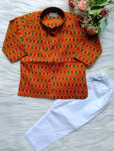 Boys Cotton brown Red kurta Set