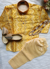Boys Dark Gold Kurta set - chain and shoes included
