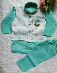 Boys sea Green 3 Piece Jacket Set