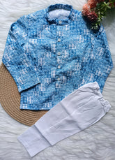 Boys Threadwork Blue Kurta set