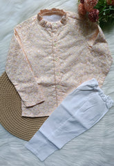 Boys Threadwork Peach Kurta set