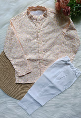 Boys Threadwork Peach Kurta set