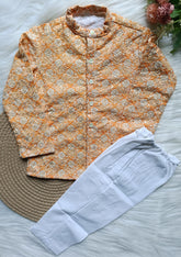 Boys Threadwork Orange Kurta set