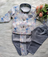 Boys Lavender Grey Premium Indo Western 2 in 1 Kurta Set - Dhoti & Pant Included