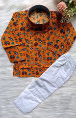 Boys Papaya Orange Kurta Set