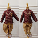 Infants Suryavanshi Silk Maroon IndoWestern dhoti & Pant set - Chain and shoes included