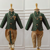 Infants Suryavanshi Silk Green IndoWestern dhoti & Pant set - Chain and shoes included