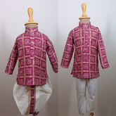 Boys Premium Magenta Traditional Elephant Motif Set- Dhoti & Pant Included