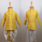 Boys Premium Golden  Traditional Elephant Motif Set- Dhoti & Pant Included
