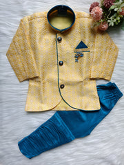Boys Indo Western Kurta Set - Light Yellow
