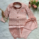Boys Premium Indo Western 2 in 1 Kurta Set - Dhoti & Pant Included  Peach