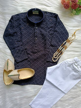 Boys Georgette Sequence Black Kurta set - Chain and Shoes Included