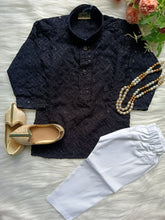 Boys Georgette Black  Kurta set - Chain and Shoes Included