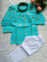 Boys Sea Blue Cotton Kurta Set