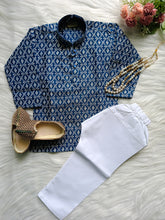 Boys Georgette Chikankari threadwork Kurta set - Chain and Shoes Included