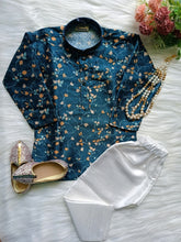 Boys Multi Flowers Kurta Gold pant  set - Chain and Shoes Included