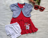 2 Piece Frock Bloomer set - Striped Jacket (Red)