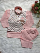 Boys' Kurta pyjama Set: Jacket-Style Elegance for Kids - Light Pink