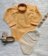 Boys Semi Pattu Kurta set - Chain and Shoes Included