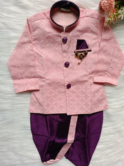 Boys IndoWestern kurta Dhoti set - Pink and Violet