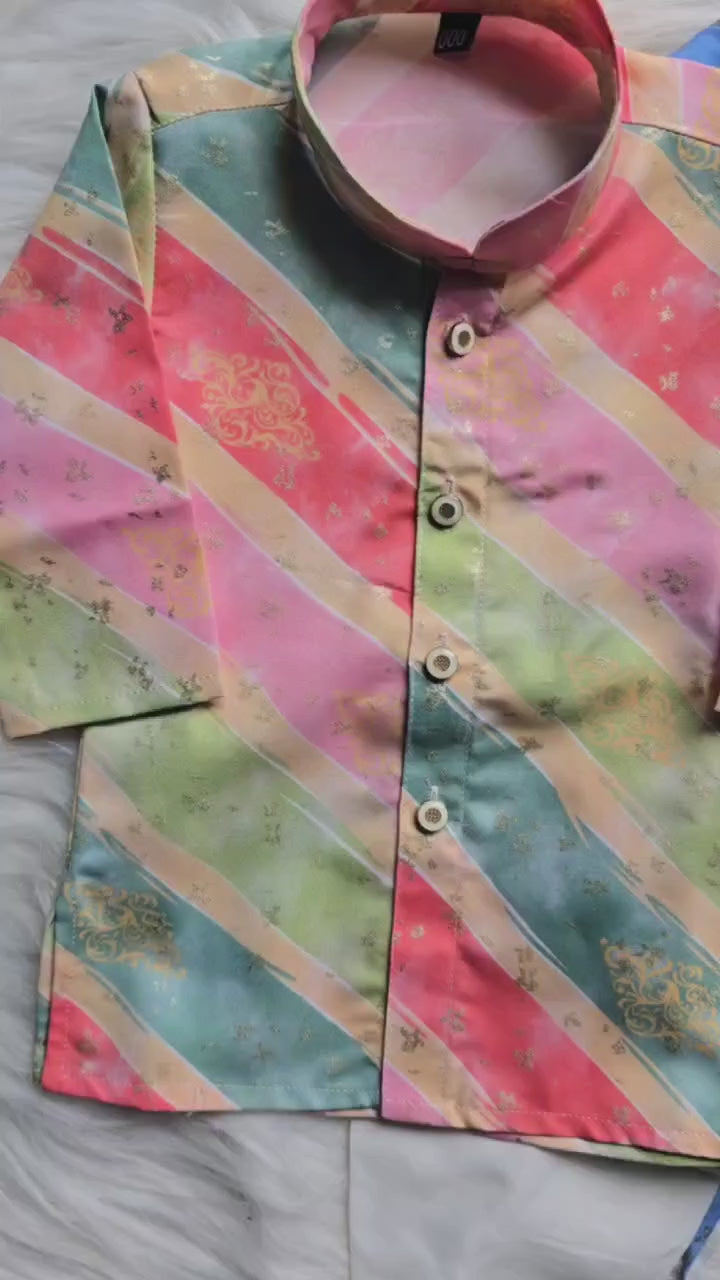 Infants Vanila soft Pastel Striped Dhoti Set - Chain and Shoes Included