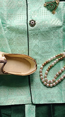 Boys kurta Dhoti set - Grey Teal and green Dhoti chain Included