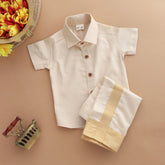 Golden Aura: Elegant Boys Shirt and Pancha Ensemble