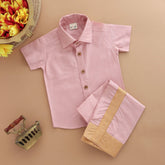 Pink Delight: Boys Ethnic Shirt and Pancha Ensemble