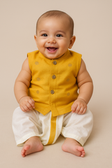 Infants Yellow silk Dhoti Set