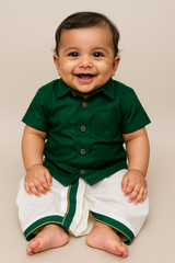 Infants Forest Green silk Pancha Set