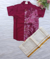 Red Ethnic Dhoti Set for Kids with Sequins Embroidery Panel