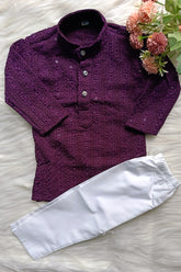 Boys Georgette Burgundy Kurta set