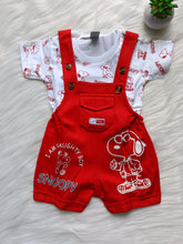 Boys Round Neck Tshirt with Pupy Print Dungaree - Red & White