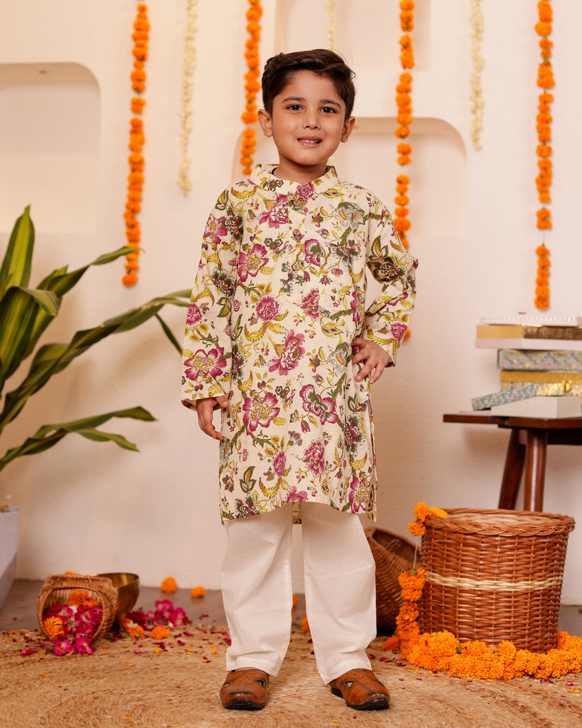 Boys Bahara Floral Cotton Kurta Set