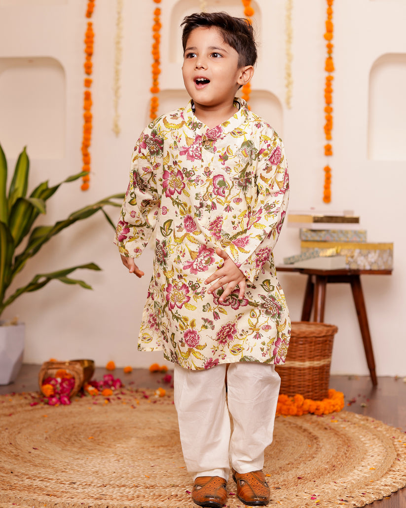 Boys Bahara Floral Cotton Kurta Set