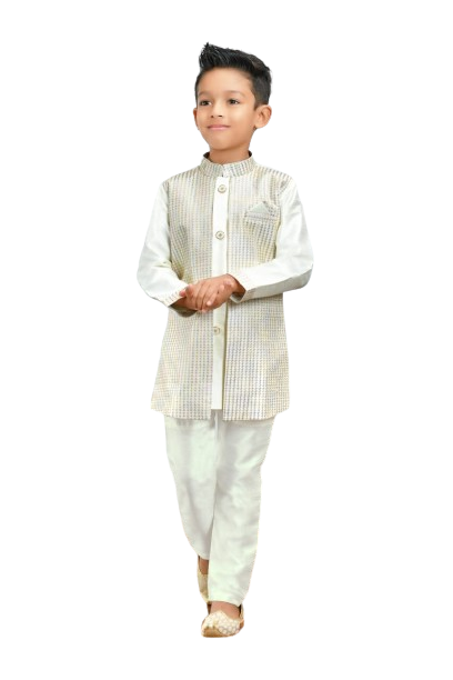 Boys Foggy Grey Premium Indo Western Set