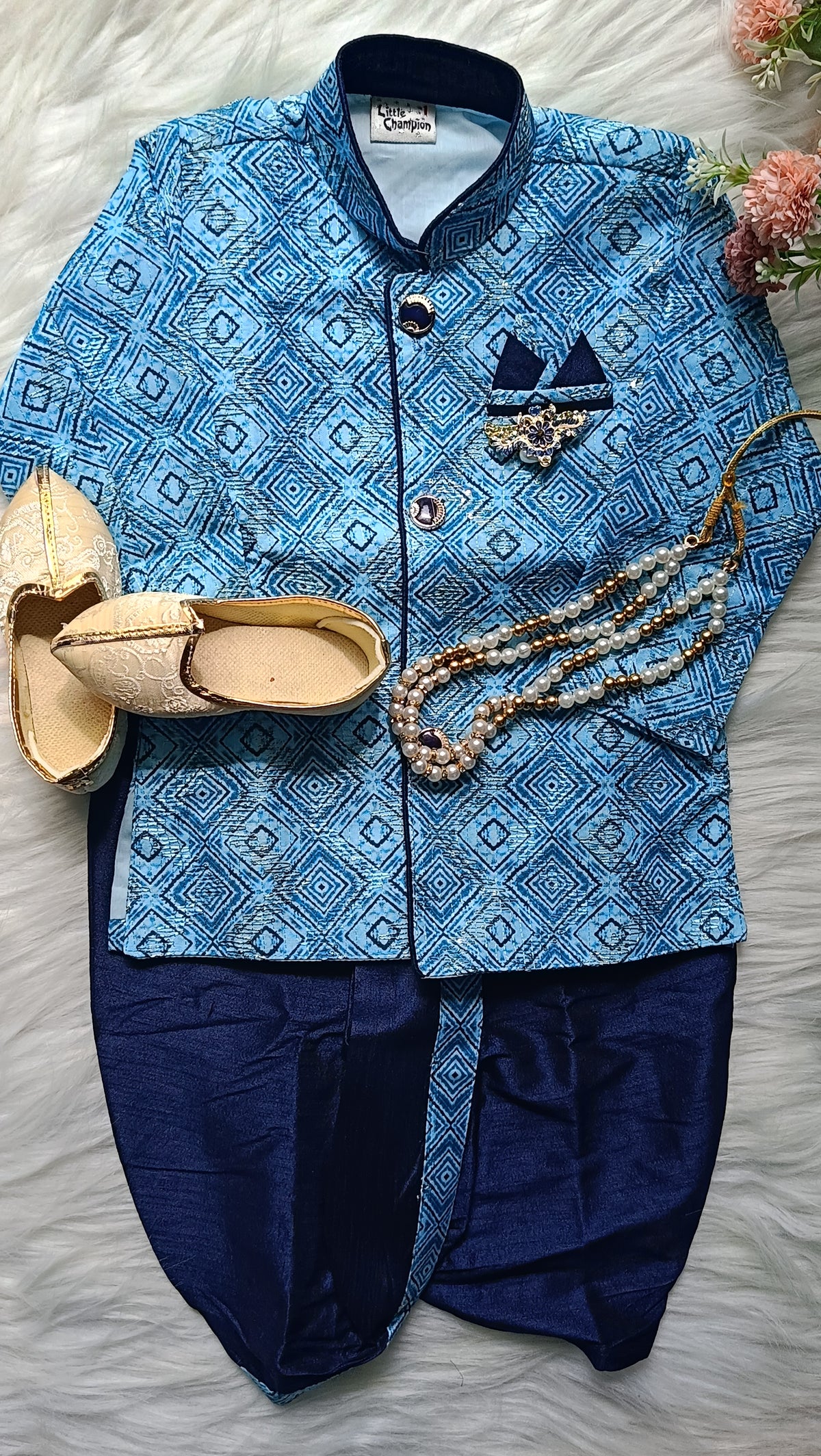 Boys kurta Dhoti set -  BluishDhoti  chain Included