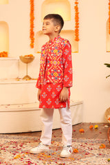 Stylish Boys' Red Kurta Pyjama with Jacket - 3pc set