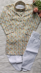 Boys Olive Frost  3 piece Set - Dhoti & Pant included