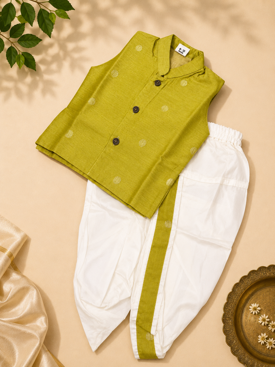Infants classic pista green dhoti set