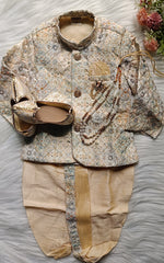 Boys Spanish White IndoWestern dhoti &  Pant set - Chain and shoes included