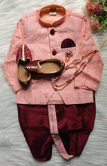 Boys Old Rose IndoWestern dhoti &  Pant set - Chain and shoes included